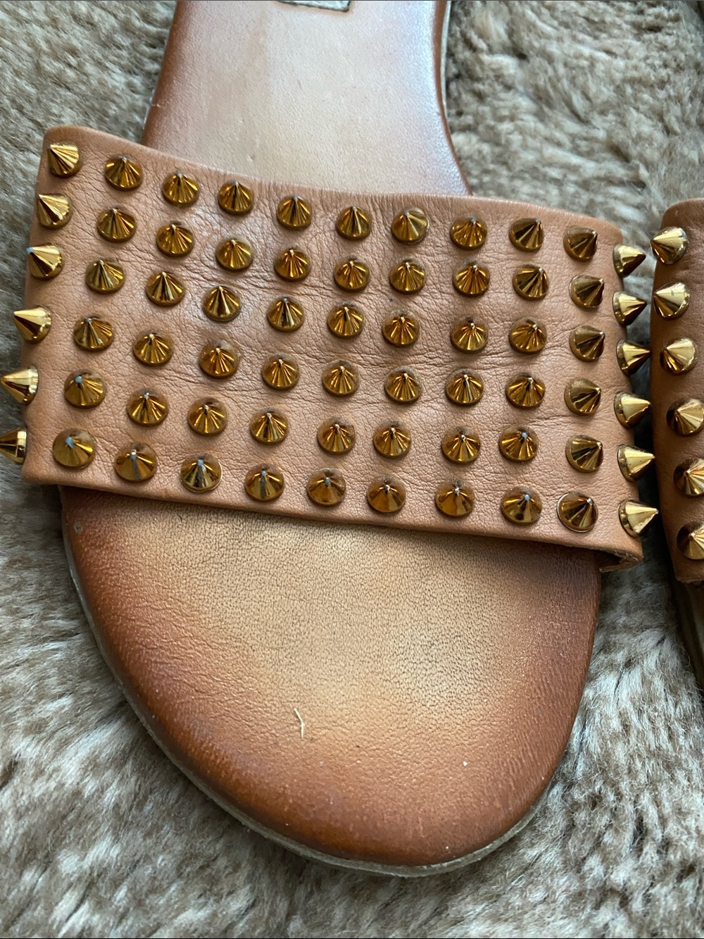 Steve Madden Brown Slide Sandals with Gold Studs - Picture 3 of 5